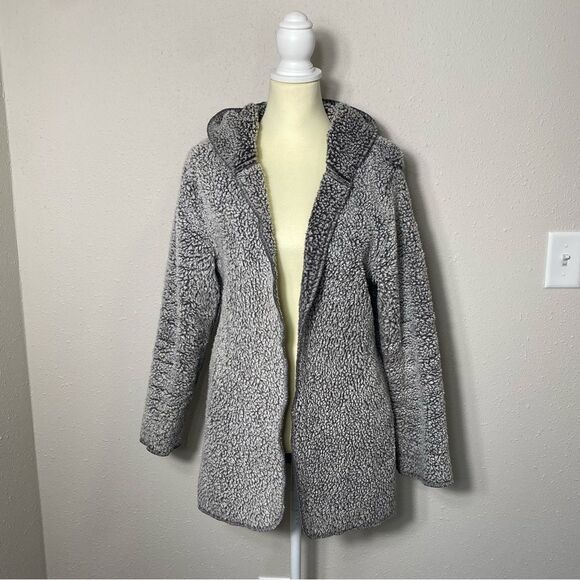 Victoria's Secret PINK Open Front Gray Sherpa Hooded Cardigan Women's Size Small - Picture 16 of 16